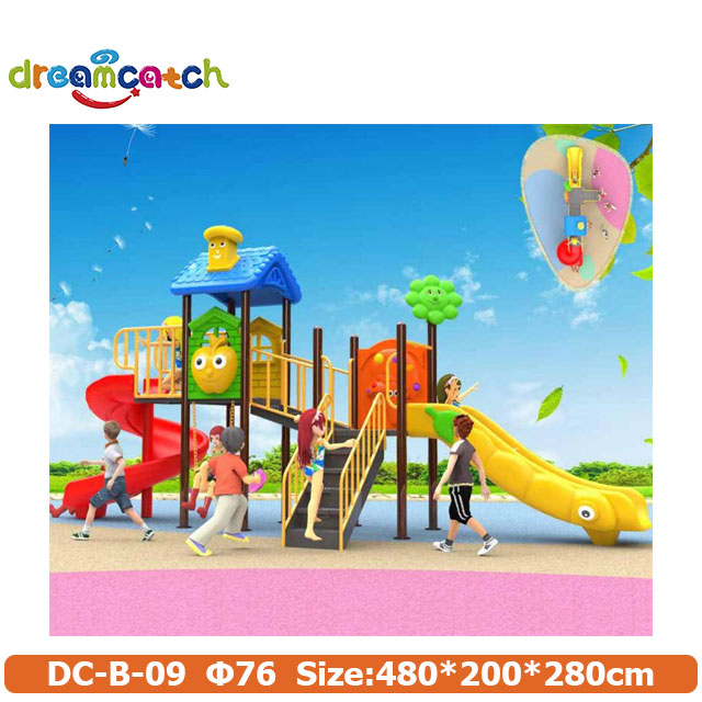 China Outdoor wooden playground with double slide manufacturers